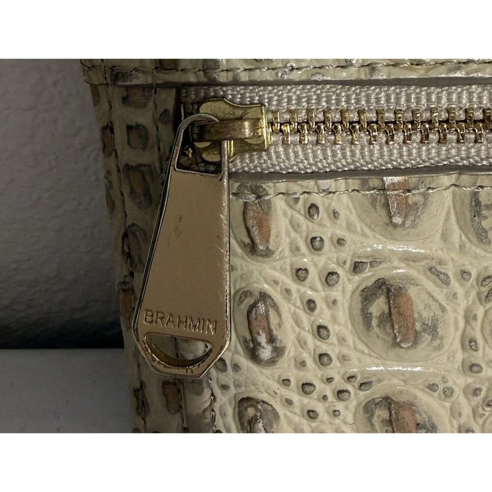 Brahmin Ady MELBOURNE Slim Leather Wallet Metallic Ivory/ Silver Sheen Old Money